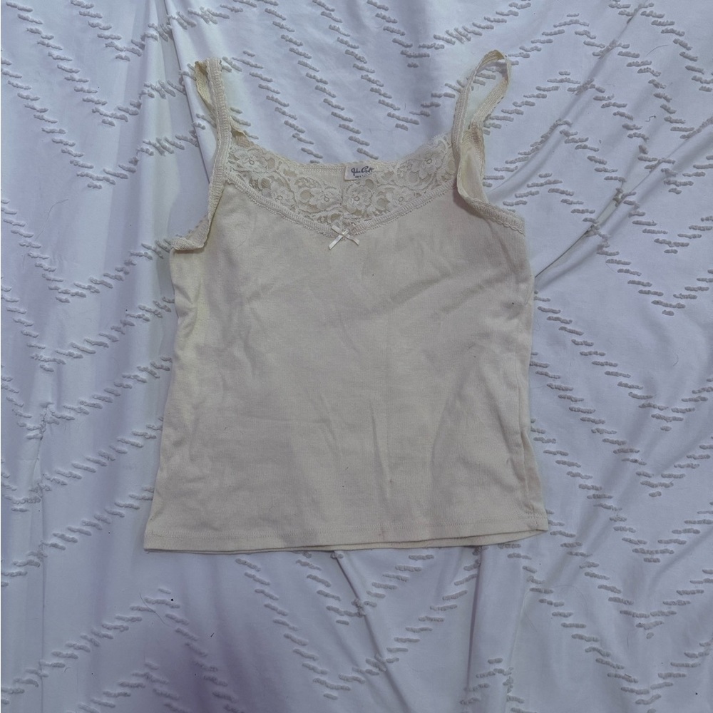 Women's Light Yellow Lace Trim Top
